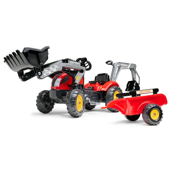 Falk Šlapací traktor Vintage 2058N se lžící, bagrem a přívěsem, červený