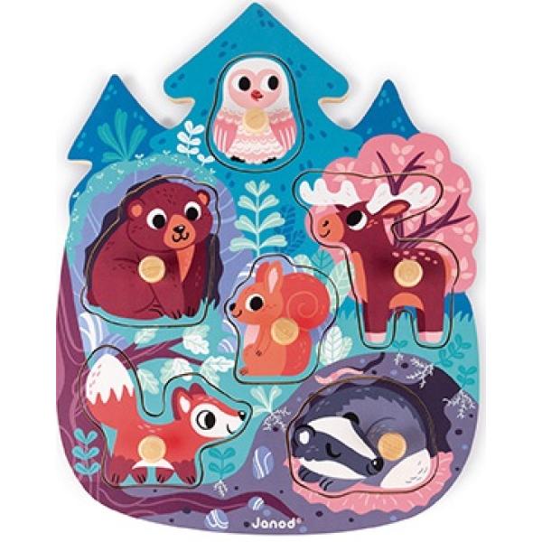 Janod Vkládací puzzle s úchytkou Les