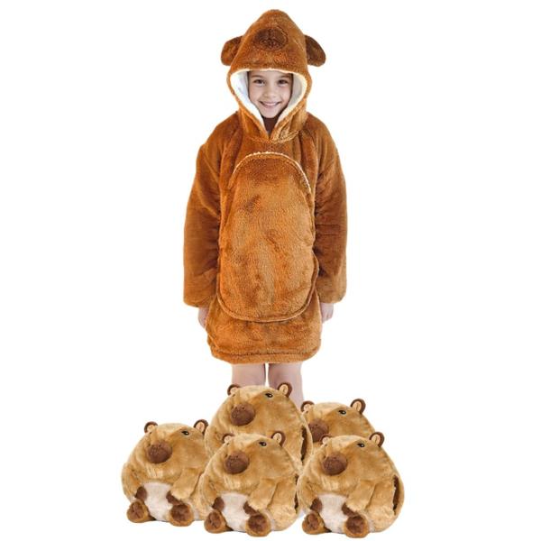 Cozy Noxxiez CH307 Kapybara – hřejivá televizní mikinová deka s kapucí pro děti 3 – 6 ro