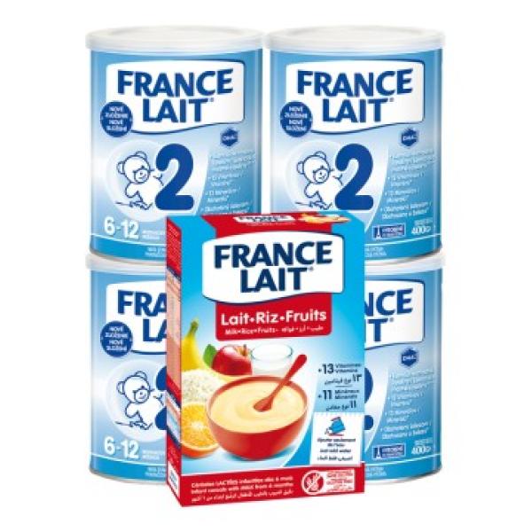 France Lait 2 následná mléčná kojenecká výživa od 6-12 měsíců 4x400g + Rýžová mléčná