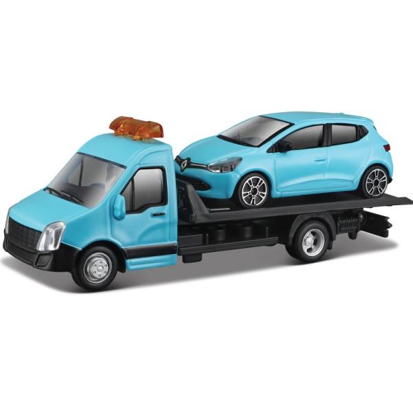 Bburago 1:43 Carro attrezzi + Renault Clio blu