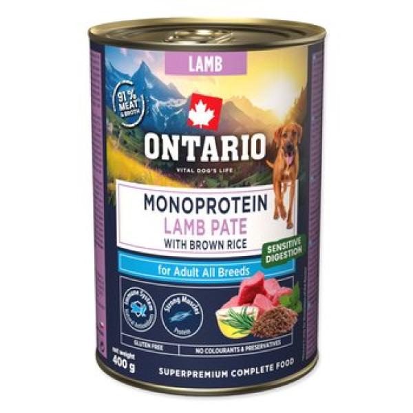 Konzerva Ontario Adult monoprotein jehněčí paté s hnědou rýží 400g