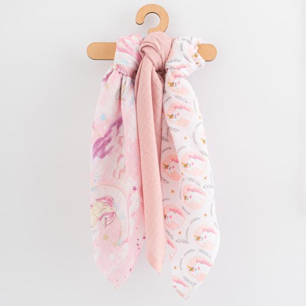 Bavlněné pleny s potiskem New Baby 70x80 cm 3 ks DÍVKA