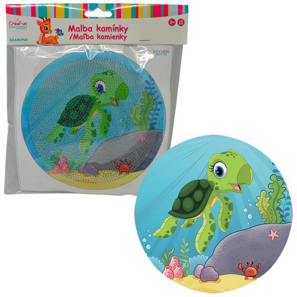 Diamantové malování s rámem - Kreslená želva 17 cm