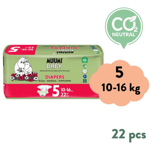 Muumi Baby 5 Maxi+ 10-16 kg (22 ks), eko plienky