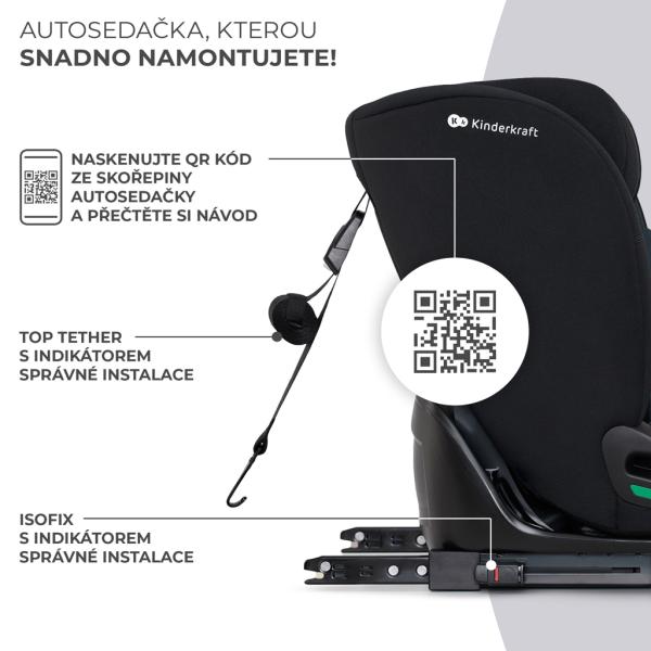 KINDERKRAFT Autosedačka Oneto3 i-Size 76-150cm + Isofix Grafit černá (obrázek 4)