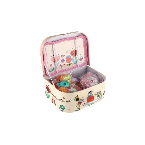 Čajová sada nádobí plech s doplňky v kufříku