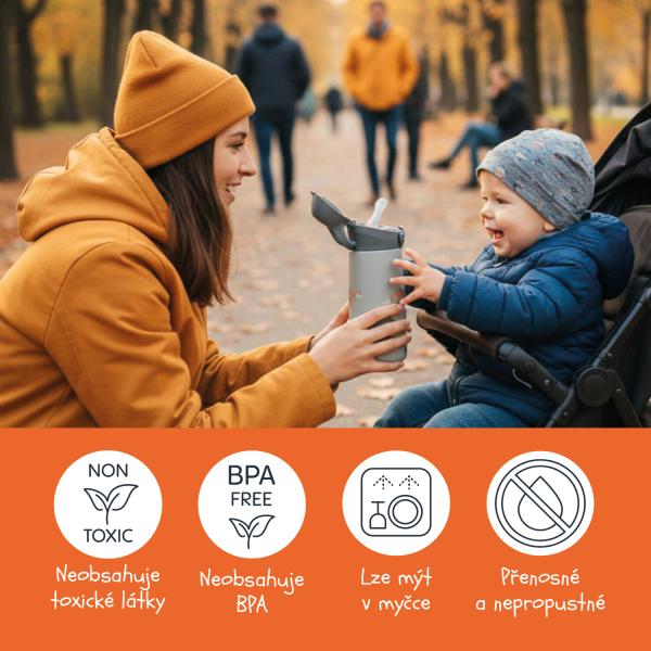 Termoska na pití se slámkou 400 ml, Dino