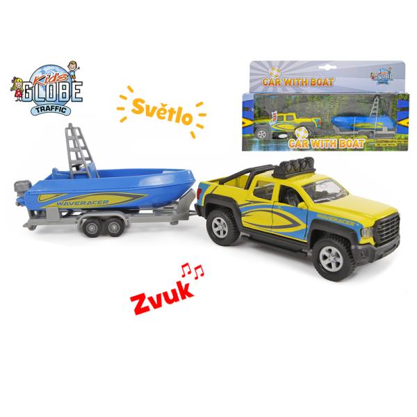 Kids Globe Traffic tahač s lodí kov 27cm zpětný chod na baterie se světlem a zvukem (obrázek 3)