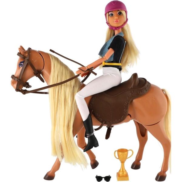 Caballo para peinar + muñeca jinete Anlily articulada de plástico con accesorios