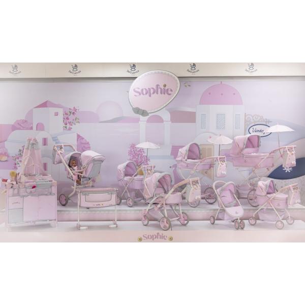 DeCuevas 51075 Pojízdná postýlka pro panenky s nebesy a peřinkou Sophie 2025