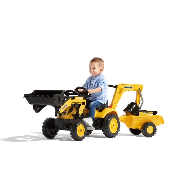 Falk Šlapací traktor 2076N Komatsu s nakladačem, rypadlem a vlečkou - žlutý (obrázek 3)