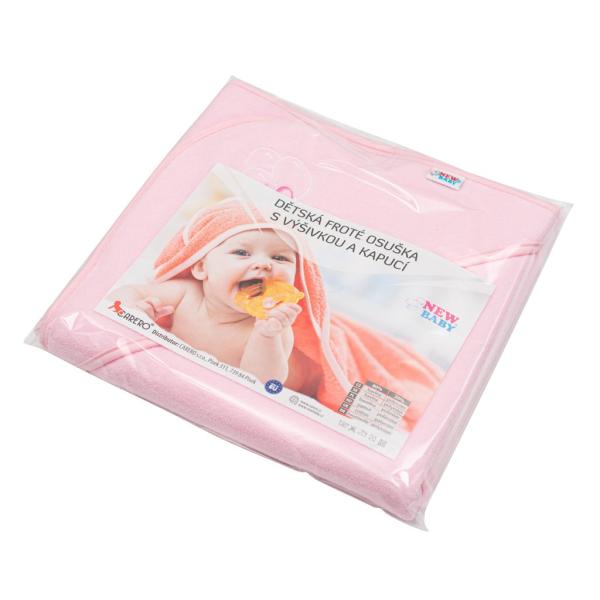 Dětská froté osuška s výšivkou a kapucí New Baby 80x80 růžová sloník (obrázek 4)