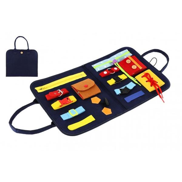 Edukační penál filc zapínání a otevírání zipů a knoflíků