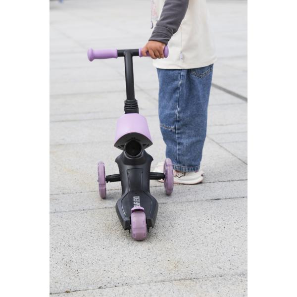 QPLAY Koloběžka / odrážedlo Sema Evo s LED světly Violet, věk 1 – 6 let, do 50 kg