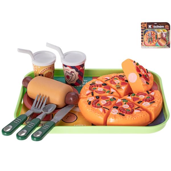 Pizza fast food con chiusura a zip, hot dog e bevande 2 pezzi con vassoio 26x19cm
