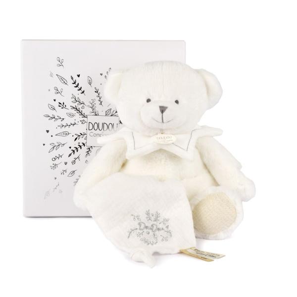 Doudou Darčeková sada Plyšový medvedík s dečkou 30 cm béžový