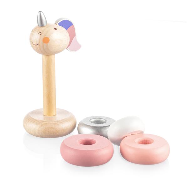 Dřevěné nasazovací kroužky Jednorožec, Pink