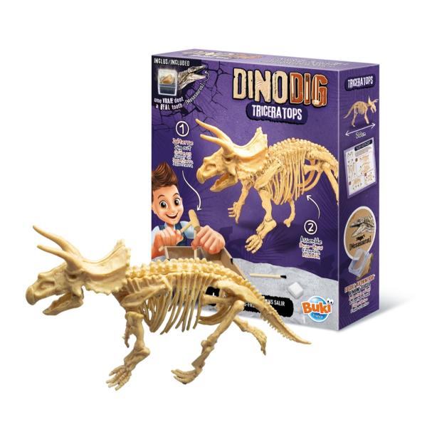 Dinodig vykopávka a kostra Triceratops