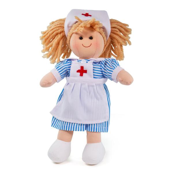 Bigjigs Toys Látková panenka zdravotní sestřička Nancy 28 cm