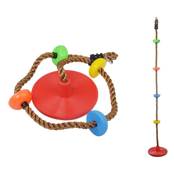 Lano s barevnými uzly a sedátkem červené