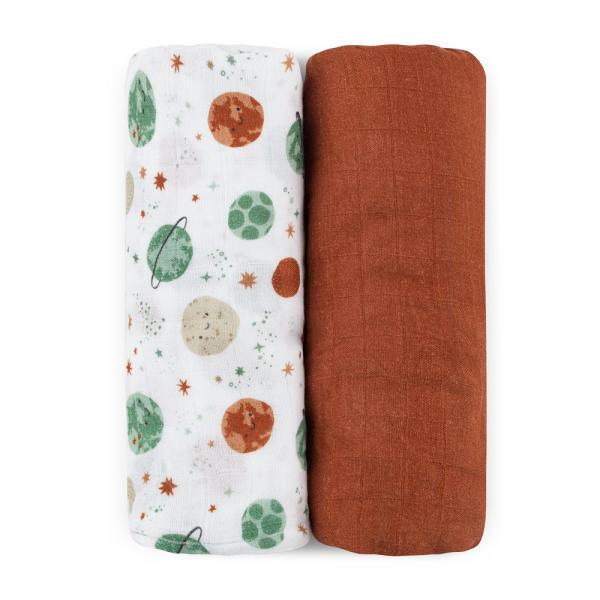 PETITE&MARS Manta de bambú muselina 2 piezas Misty Celestial Planets 120 x 120 cm