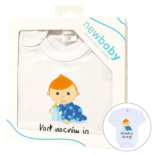 Body s potlačou New Baby Keď nespím ja, tak ani vy - darčekové balenie 80 (9–12m)