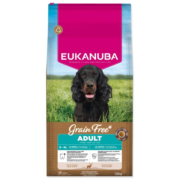 Mangime EUKANUBA Grain Free Adult all breeds ricco di cervo 12 kg