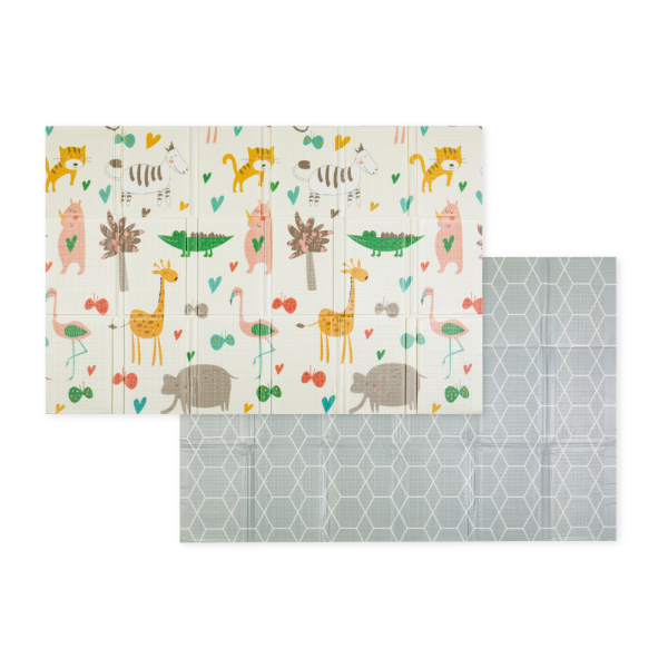 PETITE&MARS Podložka na hranie skladacie Campy L 130x200cm Animals&Hexagon