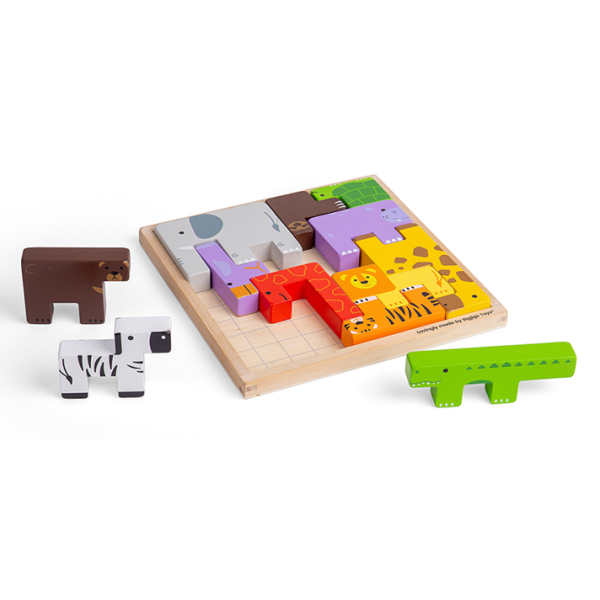 Bigjigs Toys Dřevěné kostky puzzle se zvířátky safari