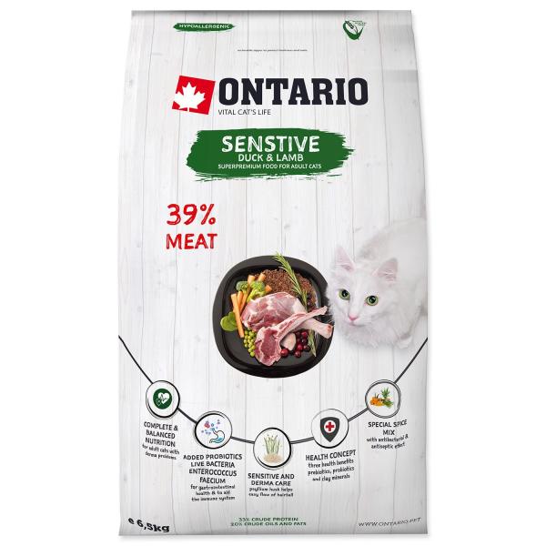 Krmivo Ontario Cat sensitive/Derma 6,5kg