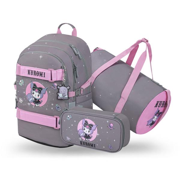BAAGL SADA 3 Skate Kuromi Grey: batoh, peračník, športová taška GRS