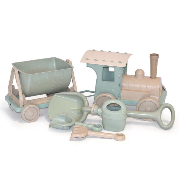 Doloni ECO Line Vláčik s jedným vagónom a sadou na piesok zeleno-béžový 67 cm