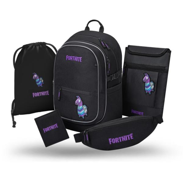 BAAGL SADA 5 Core Fortnite Llama: batoh, vrecko, ľadvinka, obal na notebook, peňaženka GRS
