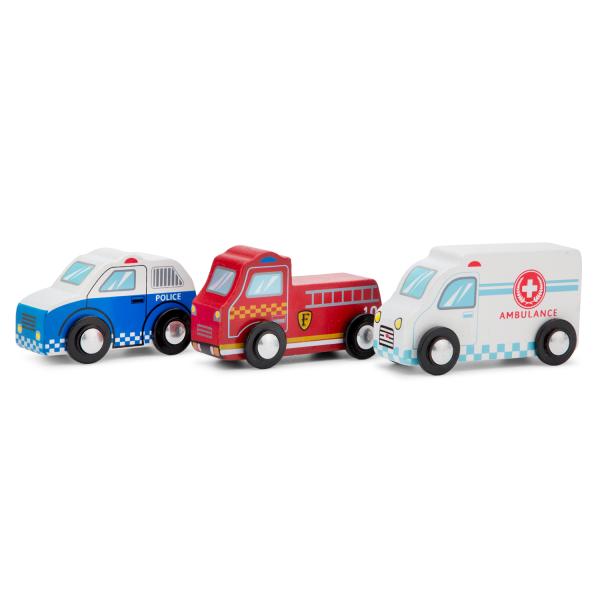 New Classic Toys Sada drevených mini záchranárskych vozidiel - 3 ks