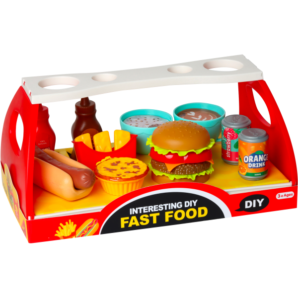 Sada fast food – hamburger a hot dog s doplňky