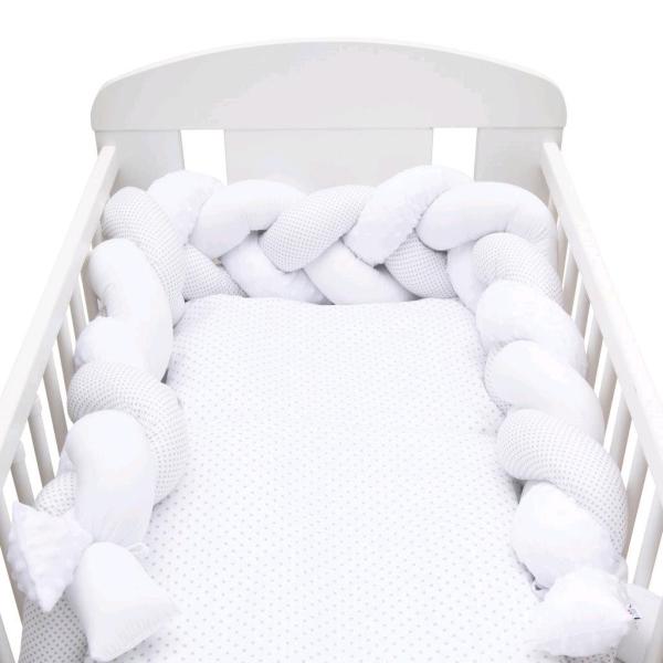 Ochranný mantinel do postýlky vrkoč New Baby Minka a Bodky šedý