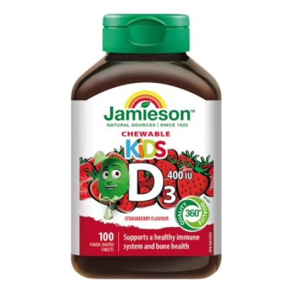 Jamieson Vitamín D3 Kids 400 IU tablety na cmúľanie s příchutí jahody pro děti 100tbl.