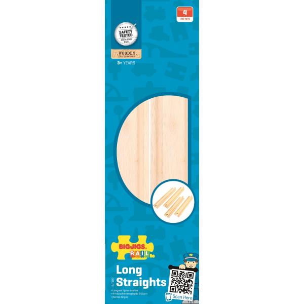 Bigjigs Rail Dlouhé rovné koleje 21 cm 4 ks