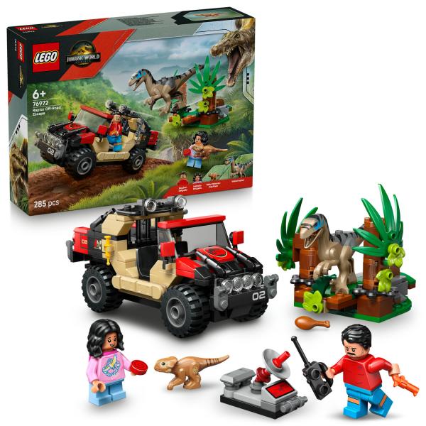 Lego Jurassic World Fuga Dal Raptor Sul Fuoristrada - Include 2 Figure Di Dinosauro Giocattolo, Una Macchina E 2 Minifigure - Regalo Per Bambini E Bambine Da 6 Anni Fan Del Film La Rinascita - 76972-image