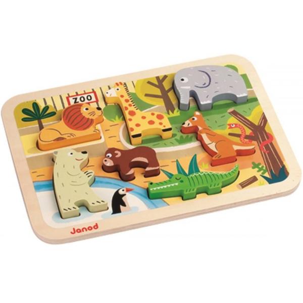 Janod Dřevěné vkládací puzzle pro nejmenší ZOO Chunky