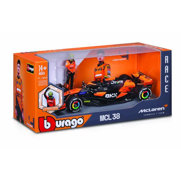 Bburago 1:24 RACE Formula F1 - McLaren F1 Team MCL38(2024) #81 (Oscar Piastr) -with driver