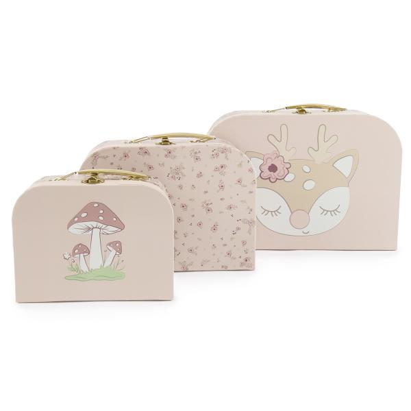 Bieco - Sada troch kartónových kufríkov - srnka Ella - dreamy flowers