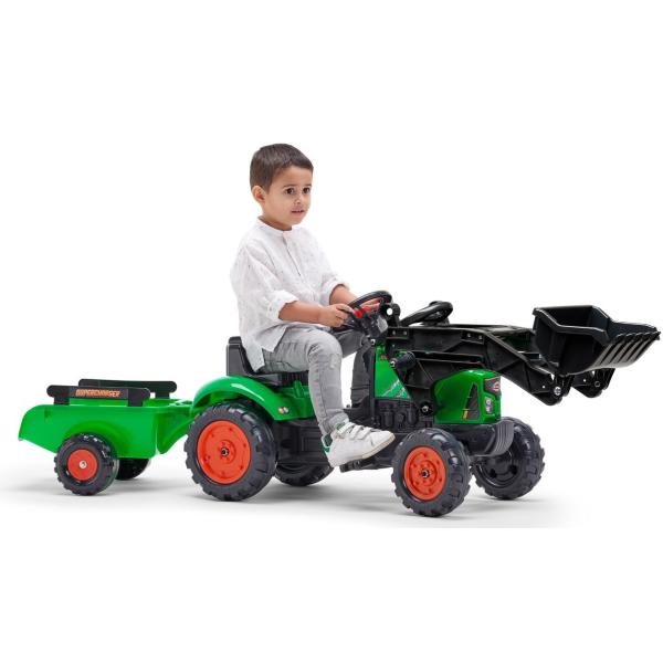 Falk Supercharger šlapací Traktor Velký s otevírací kapotou a vlečkou zelený (obrázek 3)