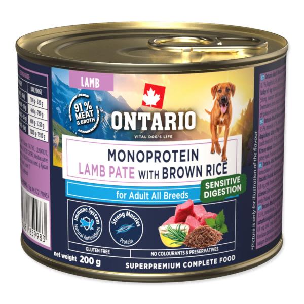 Konzerva Ontario Adult monoprotein jehněčí paté s hnědou rýží 200g