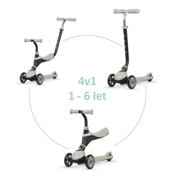 QPLAY Koloběžka Sema Beige, 5 v 1, věk 1-6 let