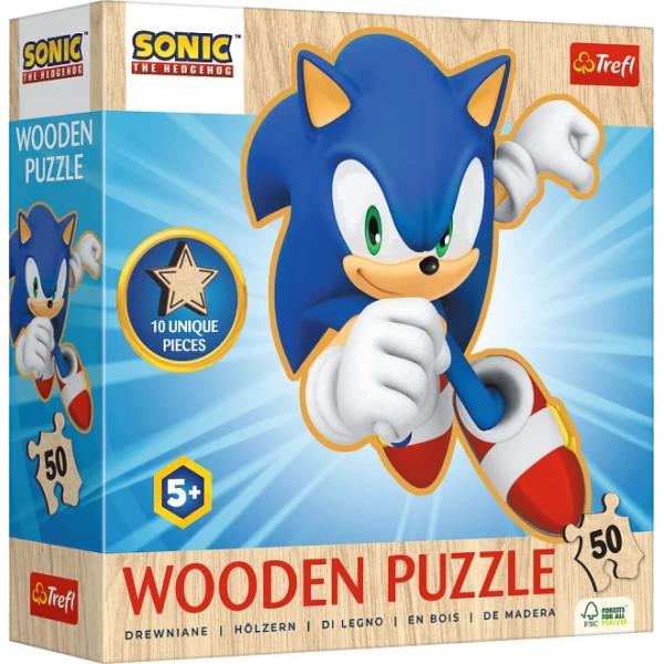 Trefl Drevené obrysové puzzle Sonic: Veselý Sonic 50 dielikov
