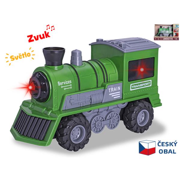 Lokomotíva zelená 22,5cm 1:16 na zotrvačník na batérie so svetlom a zvukom