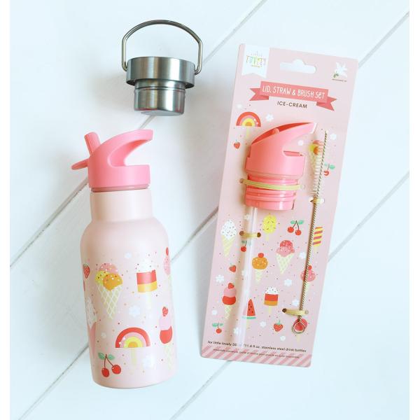 A Little Lovely Company – uzávěr, kartáček a slámka k nerezové láhvi – zmrzlina