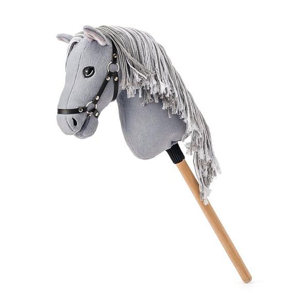 Hobby horse Apollo, šedý kůň na tyči, šňůrková hříva